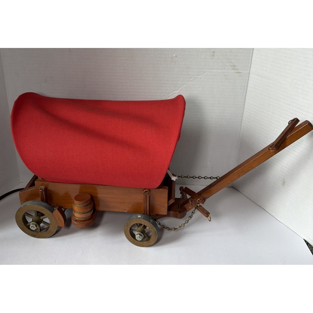 Vintage Western Covered Wood Wagon Conestoga Table Desk Lamp Light Andys Room